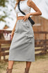 'Solana' Drawstring Waist Slit Denim Skirt - Celes Fashion